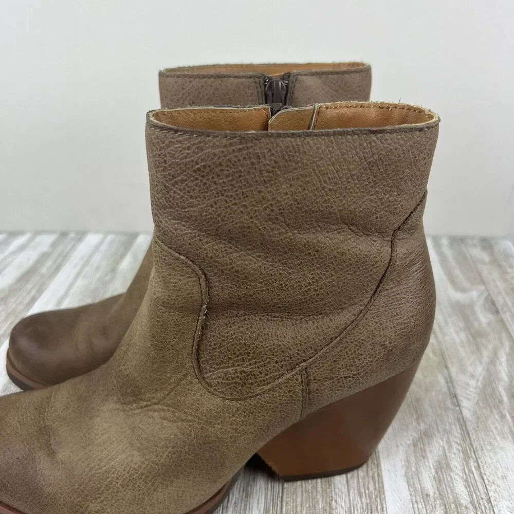 Korks by Kork Ease Gemini Tan Leather Wedge Zip Ankle Boots Womens Size 6.5 - Picture 2 of 10